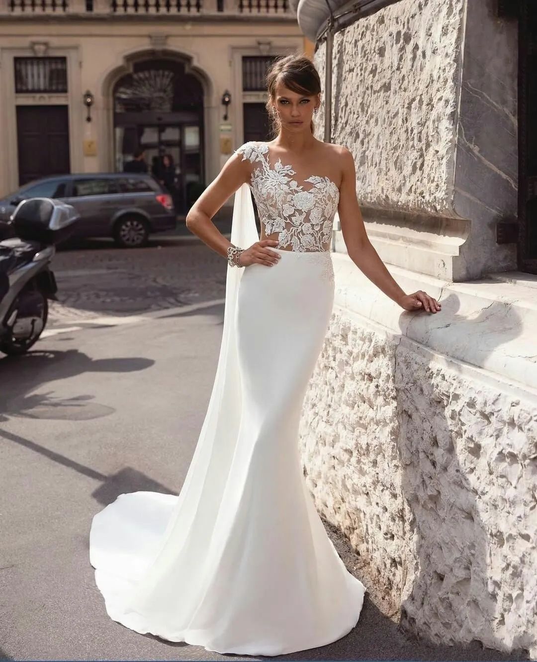 Sexy Embroidery Lace Top Mermaid Wedding Dresses Custom Made One Shoulder New Fashion Bridal Gown Long Train Vestidos Custom Made