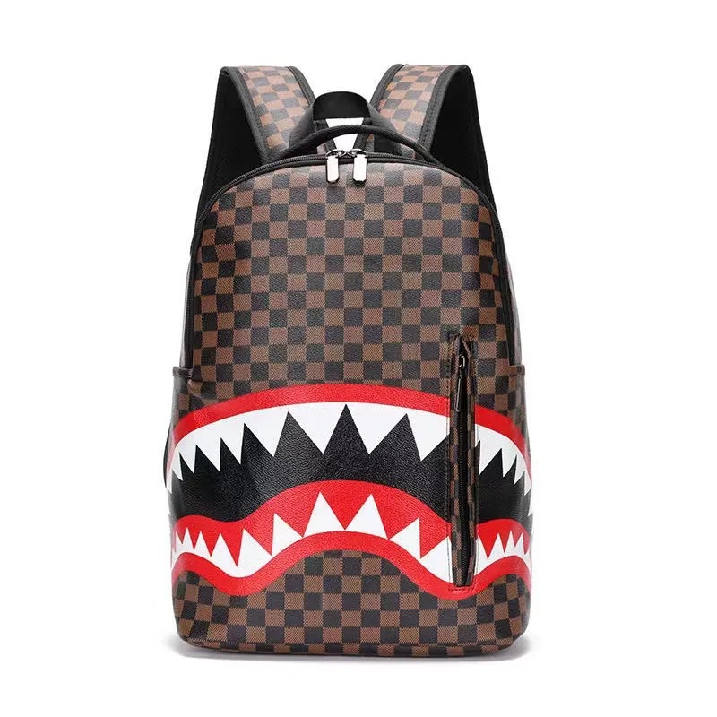 Designer Can Charge Mobile Phone Battery Advanced Leather Large Capacity Unisex sharkity Backpack Young Fashion Cartoon Pattern 923