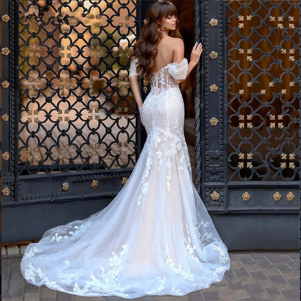 Princess Mermaid Wedding Dress Sweetheart Lace Appliques Sleeveless Backless Bridal Gowns Floor Length Vestido De Novia Custom Made