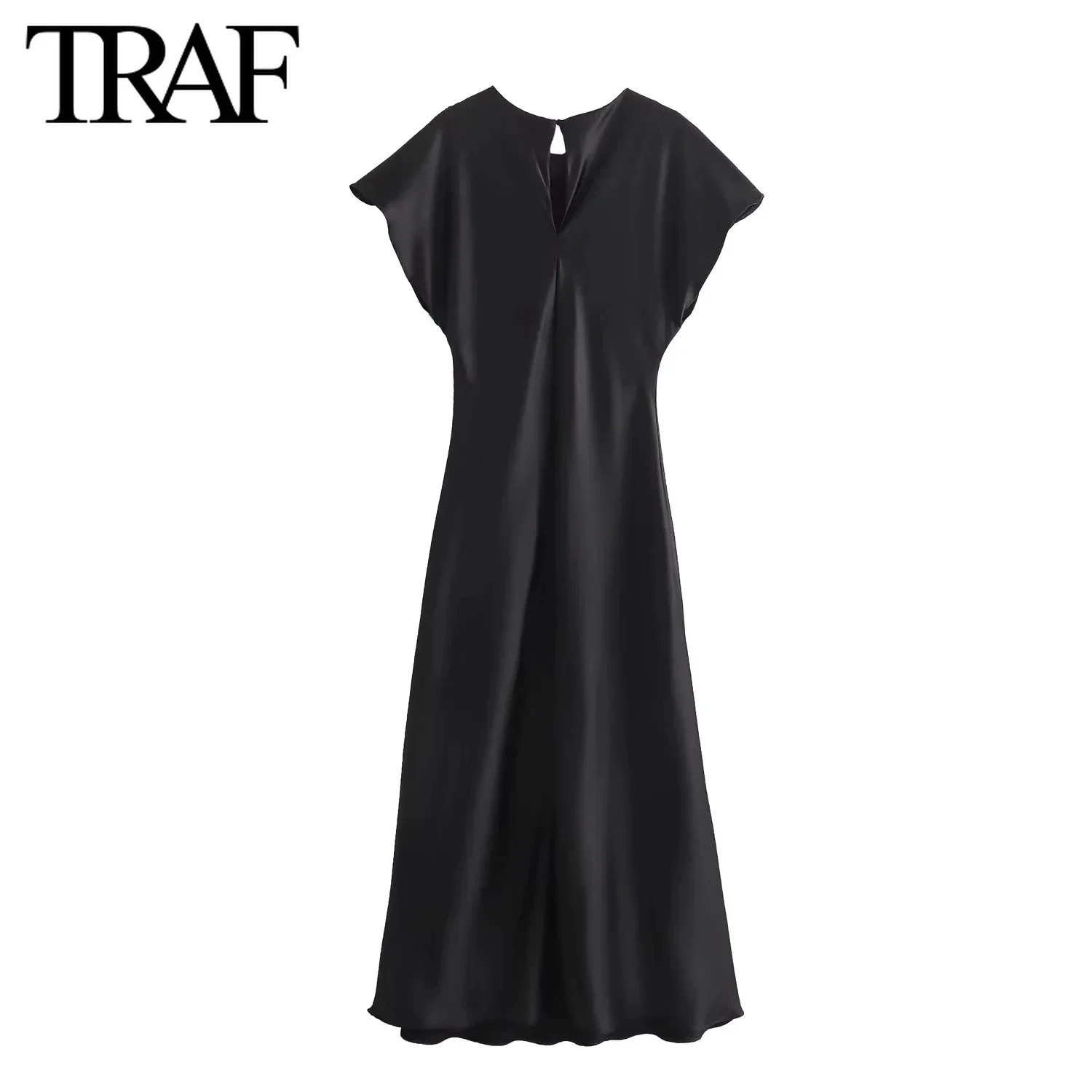 TRAF Women Fashion Summer Solid Color Sleeveless O-neck Satin Long Dress France Chic Female Evening Mujer Vestidos De Fiesta 240715