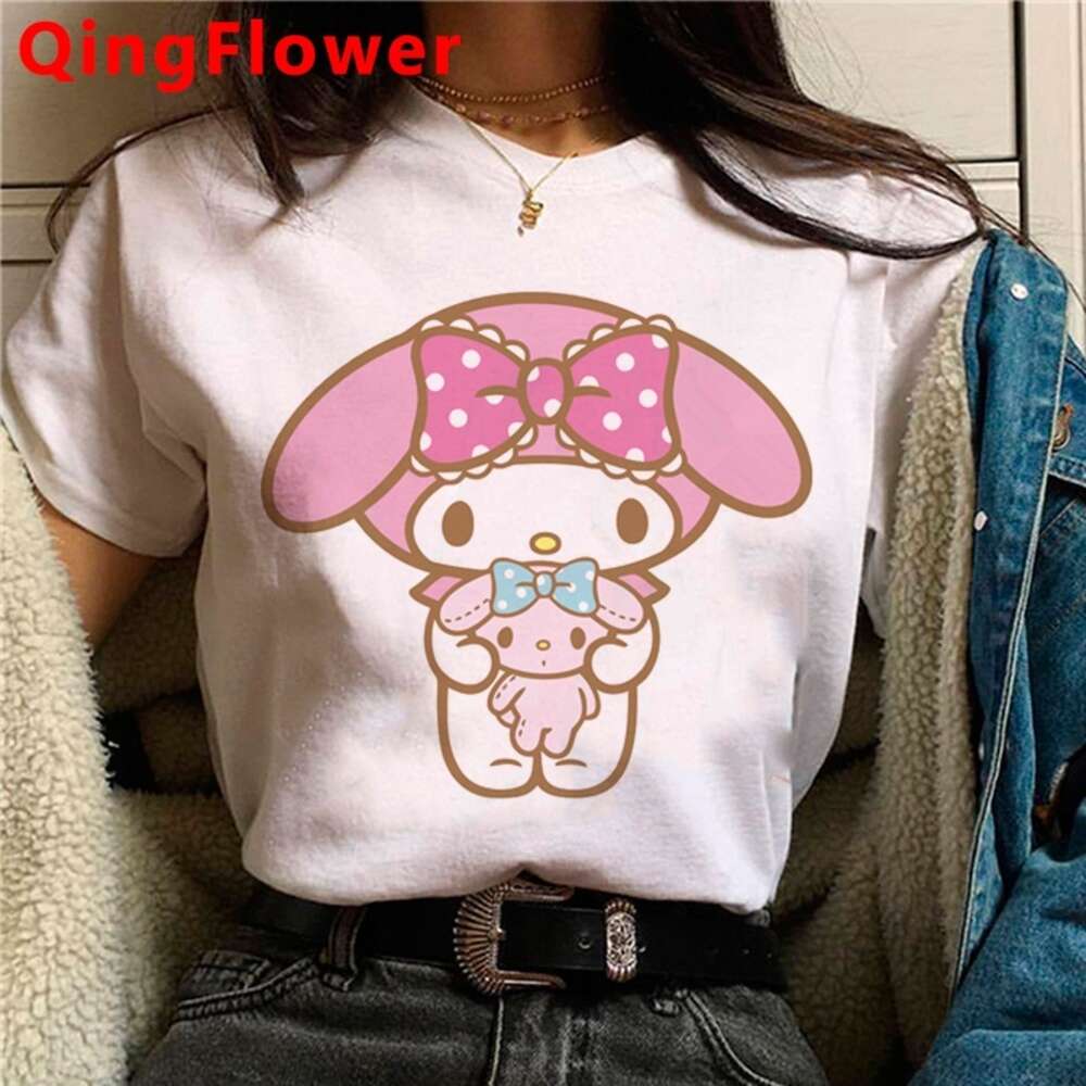 Haruku Fashion Melody Cartoon Graphic T Shirt Women Cute Anime Ullzang Streetwear Kuromi Tshirt Female
