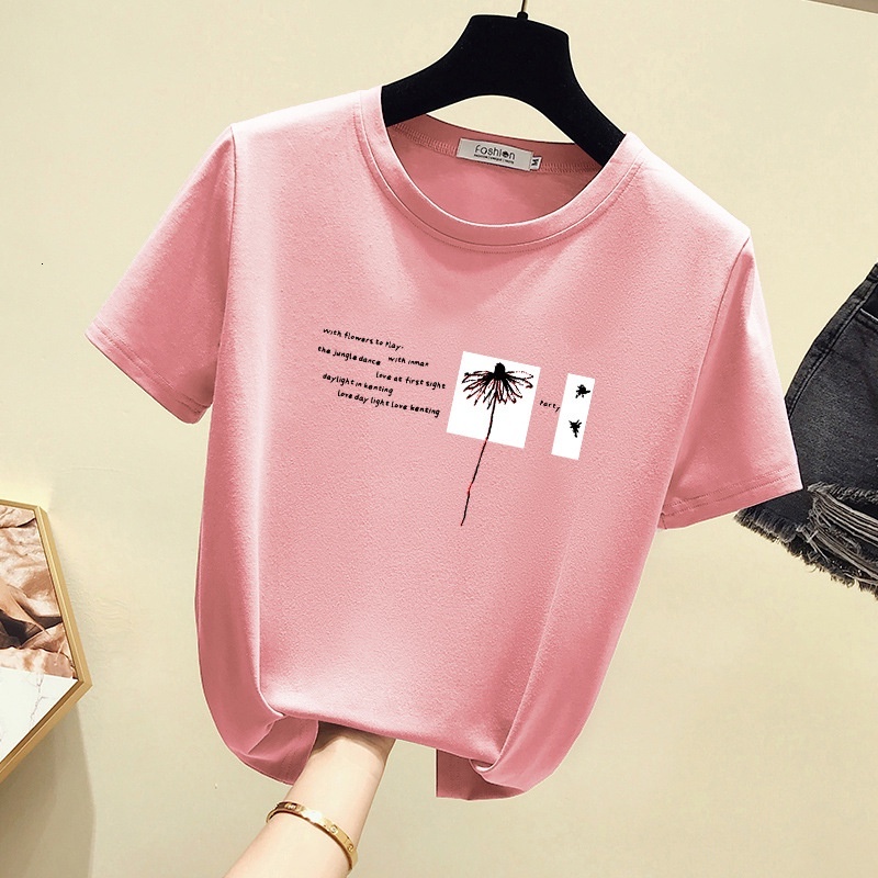 Girls' Summer Clothes Style Printed T-shirt Short Sleeve New Fashion Casual Women's Large Round Neck Loose Top