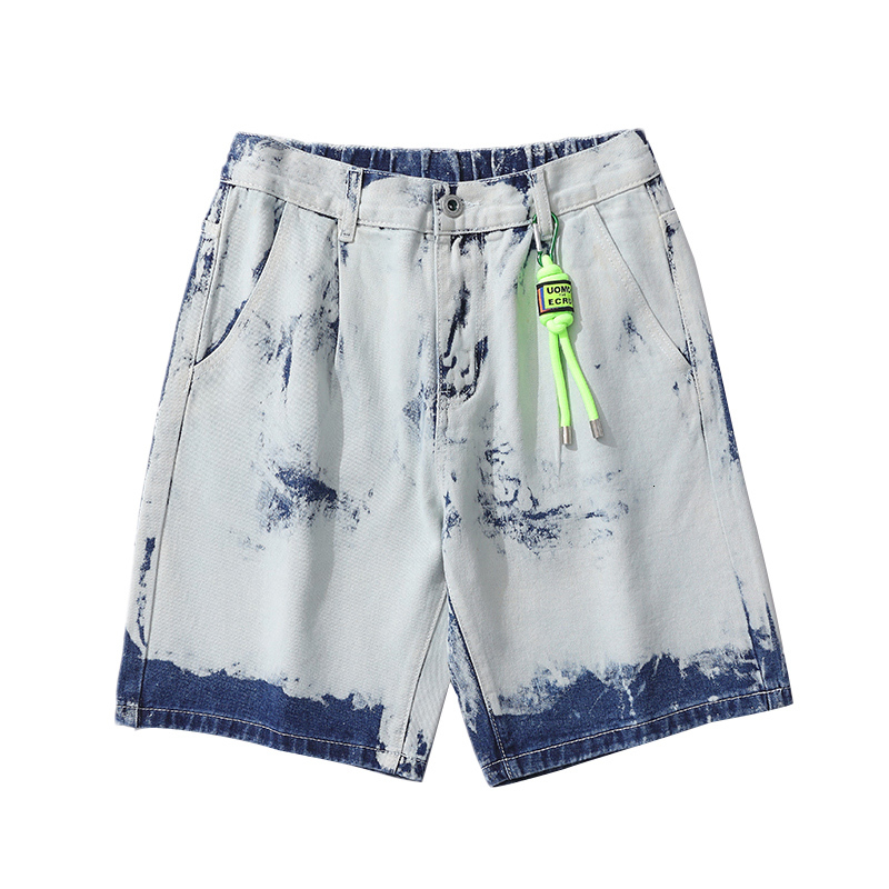 2022 Summer American High Street Tie dye Camouflage Trendy Brand Cowboy Shorts Men's Loose Large Size Pentagram Pants