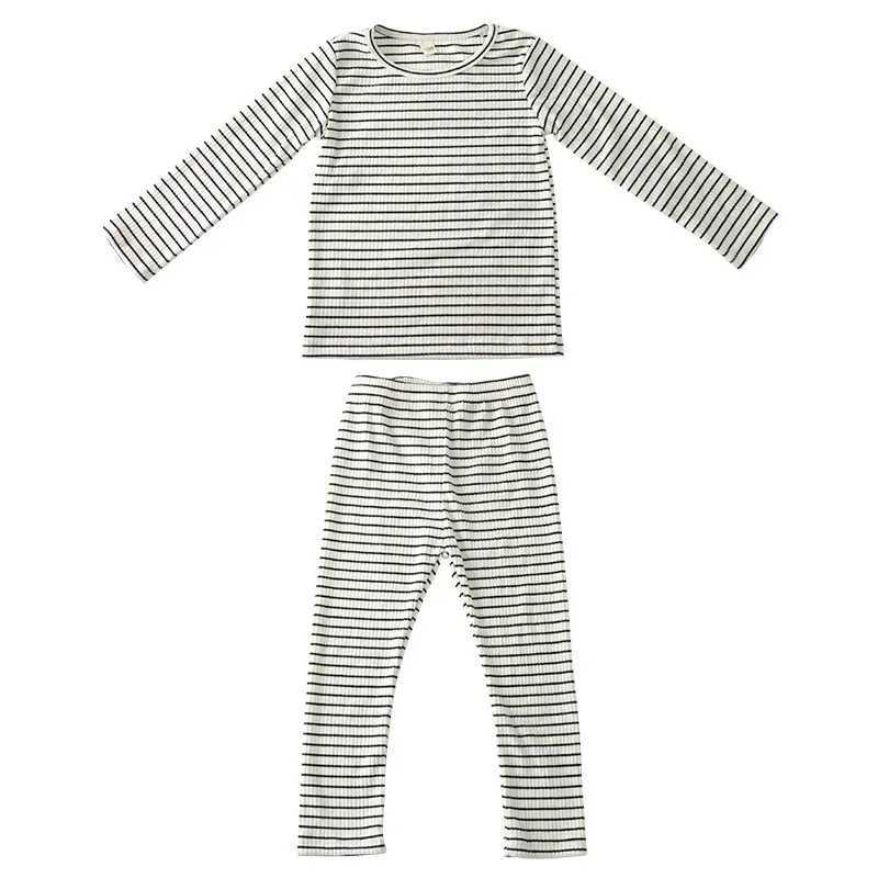 Autumn Baby Boys Striped Pajama Set Childrens Hot Underwear Childrens Pajama Lounge Clothing Cotton Girls Evening DressW240716