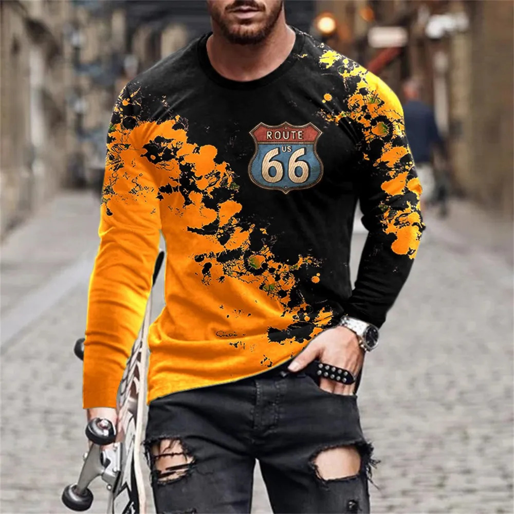 Route 66 Letter 3D Printed Tshirt Coat Tshirts Mens Clothing Retro Motorcycle Tee Playing Card Long Sleeve 240715