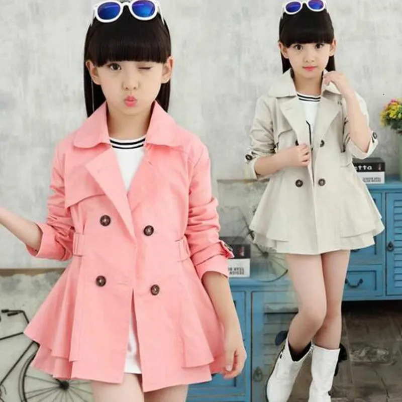 Girls Trench Coats Spring Autumn Fashion Kids Windbreaker Korean Girl Double-breasted Jacket School Outerwear Children Clothing 240711