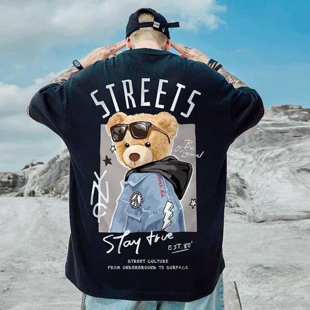 M-8XL plus size bear t men oversized tee thin short sleeve shirt Korean Men's Round neck Casual loose Top women