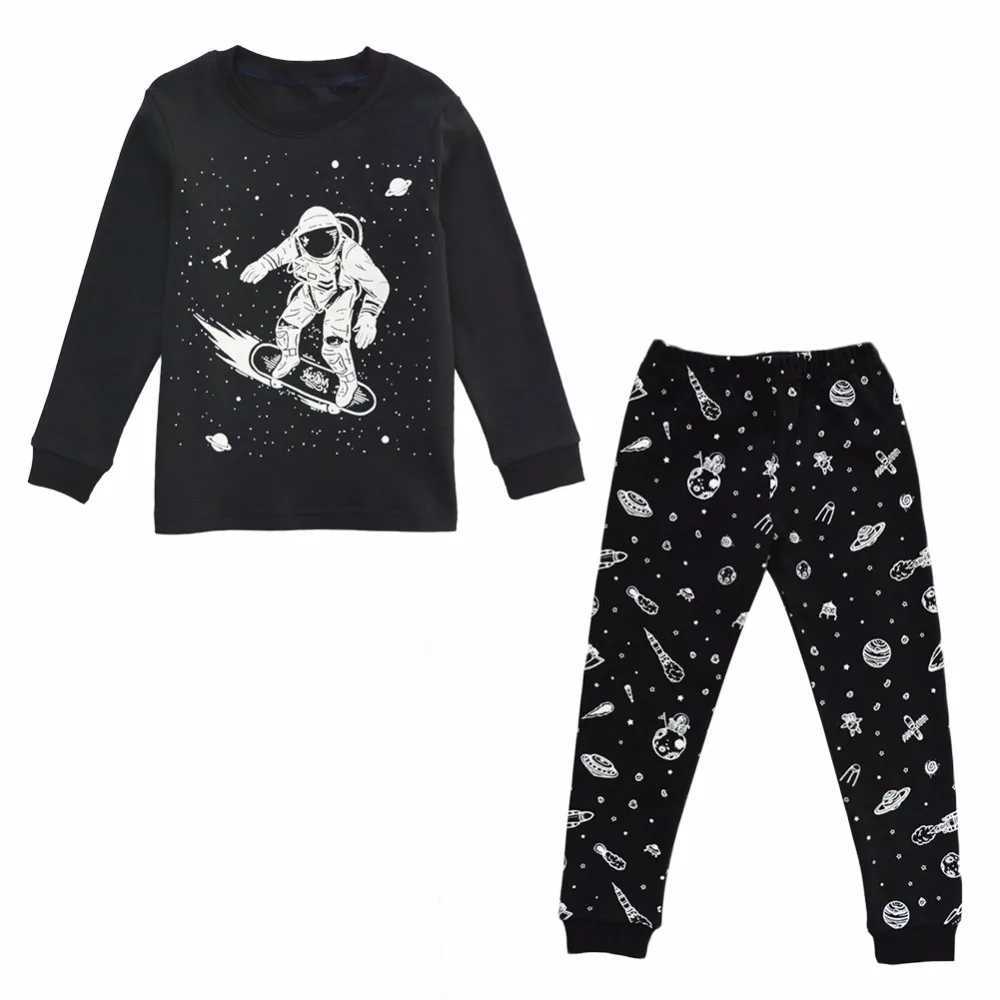 BINIDUCKLING Childrens and Boys Pajama Set Space Printing Pajamas Spring and Autumn Cotton Long Sleeve Pajamas Childrens Mens Pajamas PjsW240716