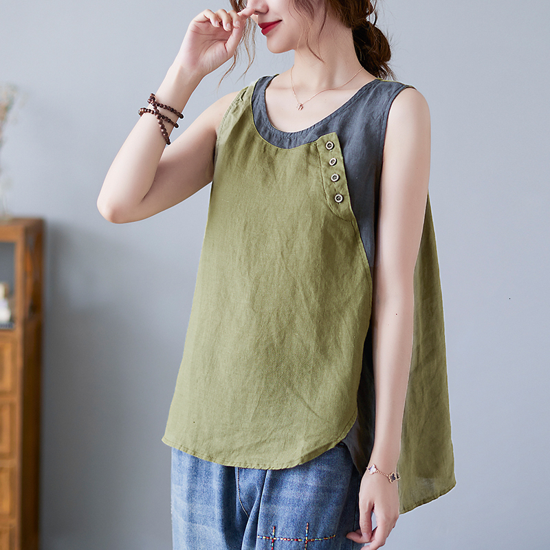Summer ethnic style women's loose base top outside and a small vest for wearing on the inside