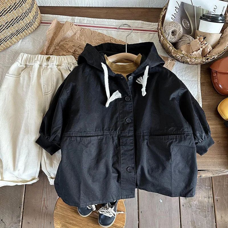Korean childrens wear boy Korean version coat spring and autumn children all casual trench coat western style girl baby long 240711
