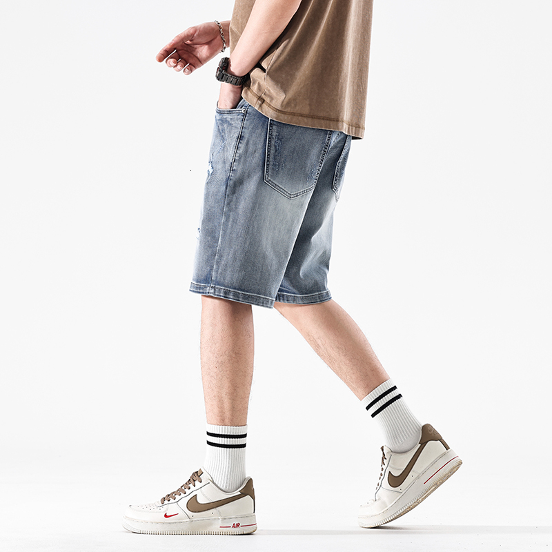 Ripped denim men's Korean version loose summer thin five inch mid length plus size shorts