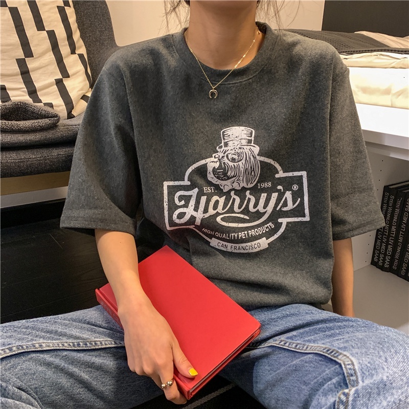 Women's T-shirt Korean Round Neck Simple Pattern Letter Printing Short-sleeved Fashion Loose Couple Top
