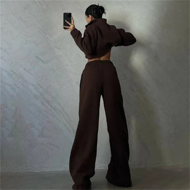 SpringFall Womens Sports Clothing Casual LongSleeve Oneck Pullover Hoodie Belted Trousers Two Piece Set Fashion Suit 240717