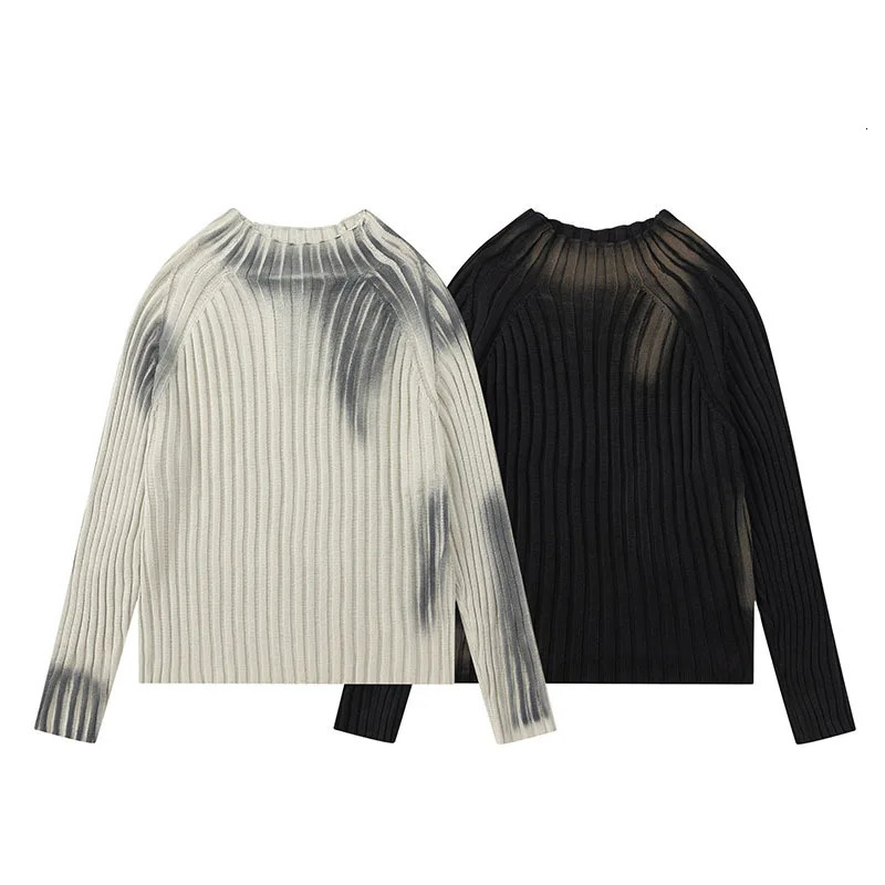 FEWQ High Street Paint Graffiti Old Slim Fit Knitted Tshirt Ins Lazy Style Sweater Fashion Tops Pullover 240715
