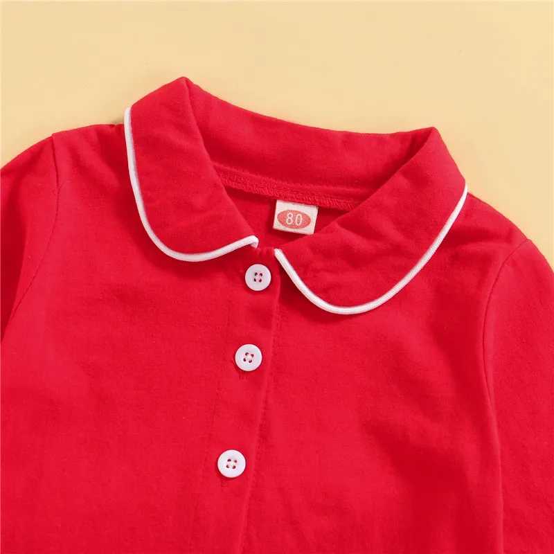 1-11 Year Baby Girls Pajama Set with Collar Ruffle Bottom Button Red Top Childrens Christmas Pajama SetW240716