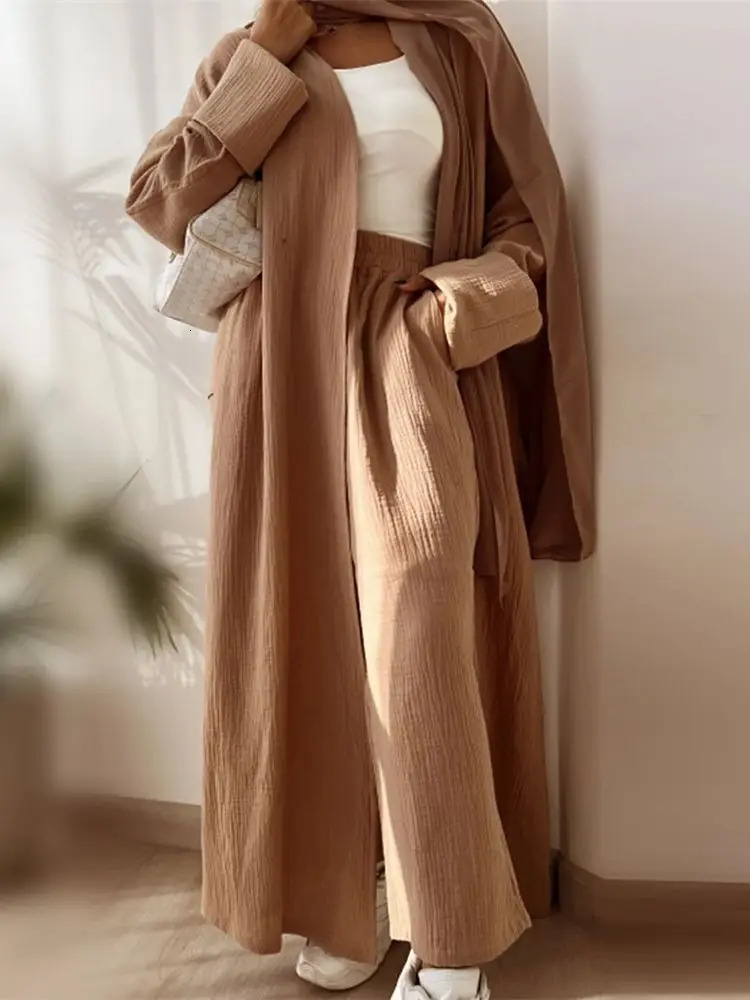 Ramadan Eid Linen Kimono Abaya Dubai Muslim Islam Ka Dress Robe Femme Musulmane Abayas For Women Caftan Marocain Djellaba 240712