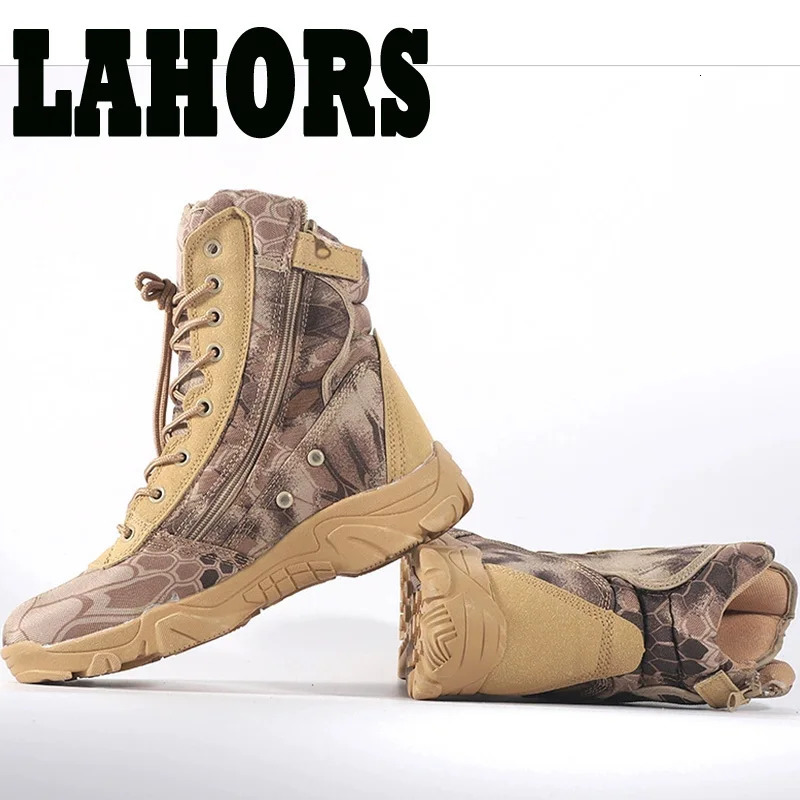 LAHORS Outdoor Men Tactical Boots High-Top Shoes Camouflage Combat Hunting Climbing Hiking Shoes 240708