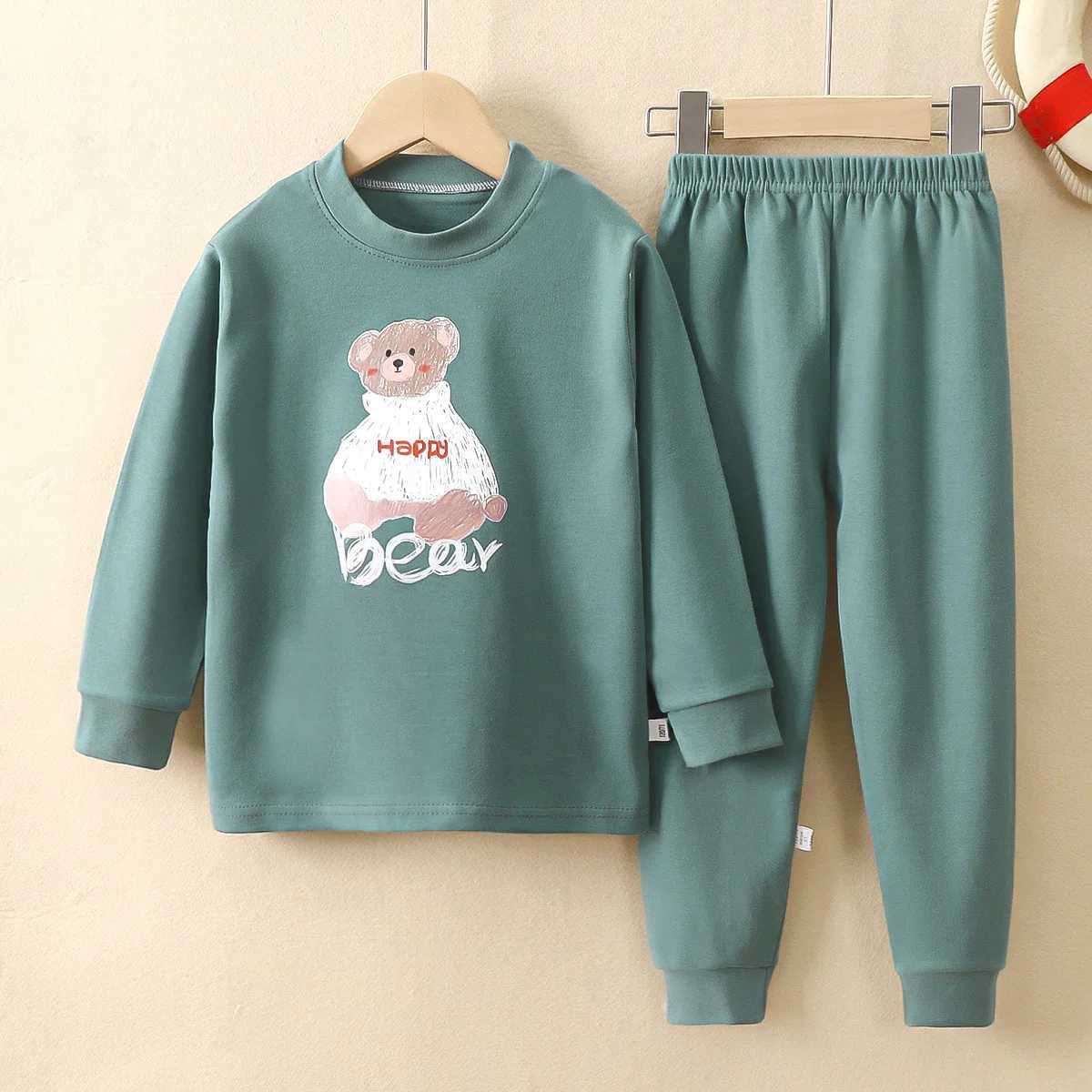 Cotton childrens casual clothing set long sleeved pants pajamas two-piece set warm and casual autumn clothing neutral cartoon styleW240716