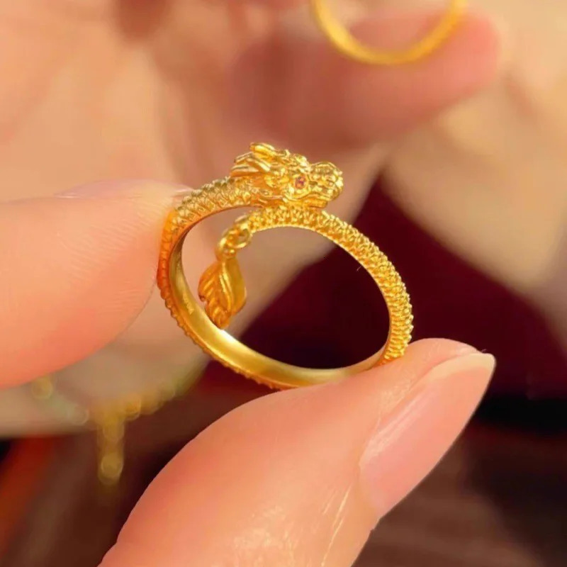 18K gold AU750 dragon ring real gold finger ring gold finger ring 240805
