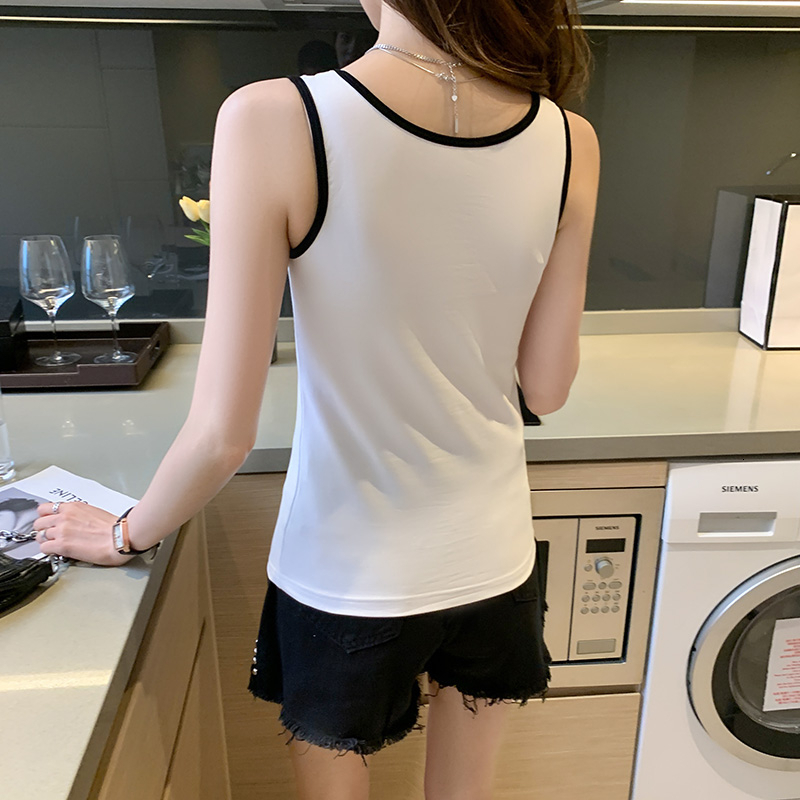 Pure cotton camisole vest for women's inner wear and outer wear, short sleeved t-shirt, mesh red U-shaped chest bottom