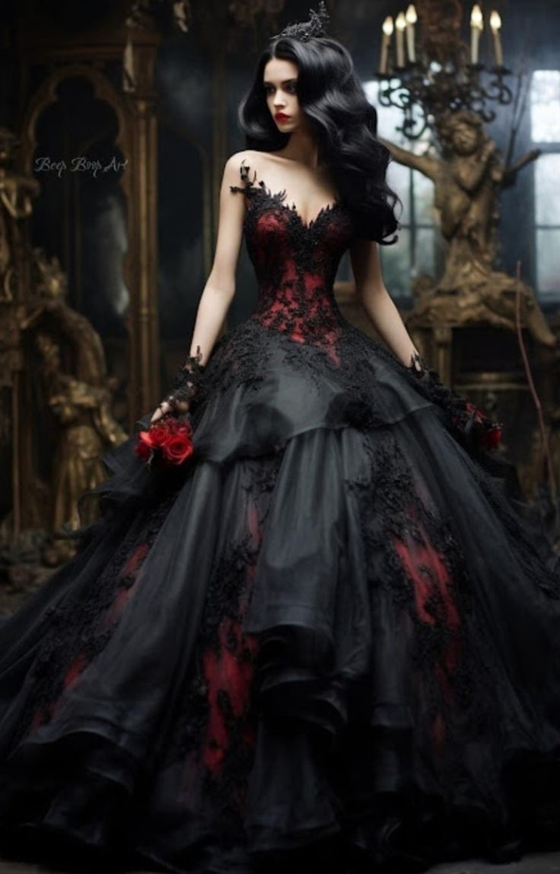 Black And Red Gothic Prom Dresses Ruffle Tiered Ball Gown Long Evening Gowns Lace Appliques Sweetheart Sleeveless Vintage Special Ocn Dress 2024