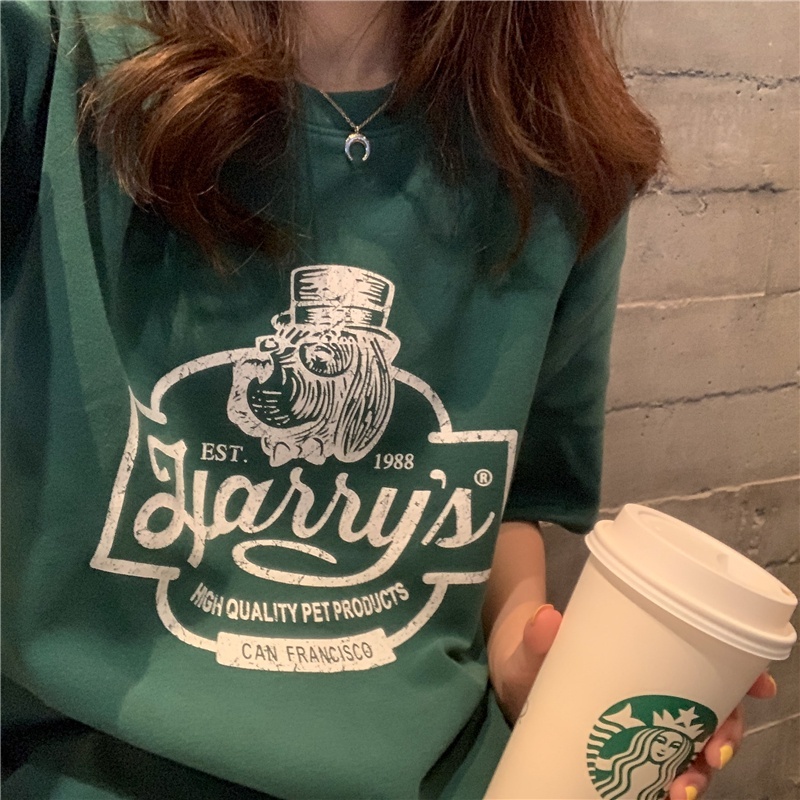 Women's T-shirt Korean Round Neck Simple Pattern Letter Printing Short-sleeved Fashion Loose Couple Top