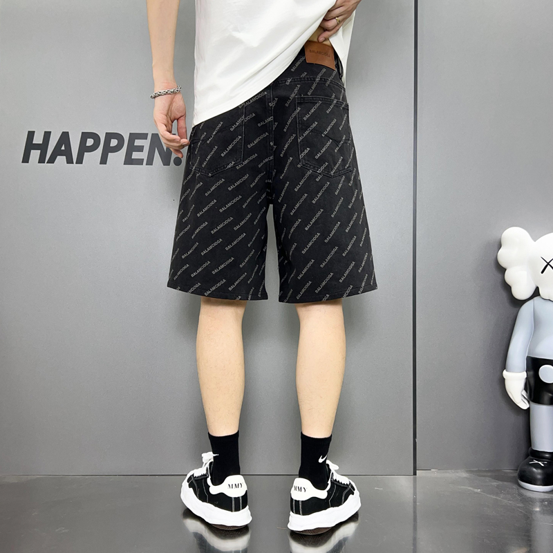 American fashion brand five quarter jeans loose straight leg fashionable printed quality men's denim shorts