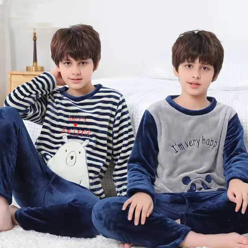 Baby sleepwear winter long sleeved childrens clothing sleepwear teenage sleepwear wool sleepwear childrens sleepwear set 6 8 10 15 years oldW240716