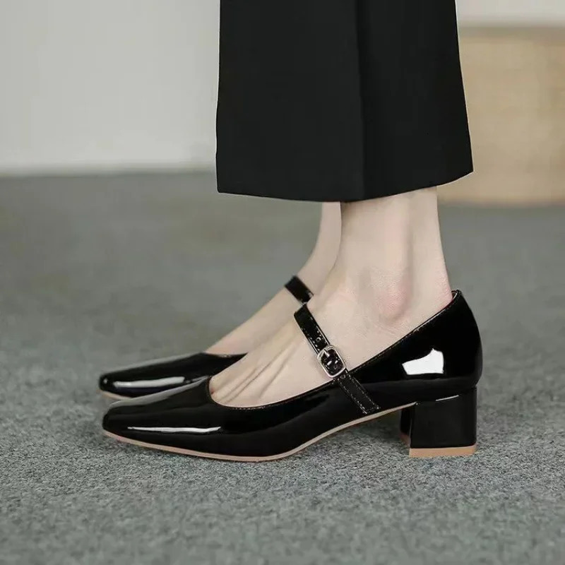 Summer Pointed Toe Solid Color Shallow Mouth Wear Resistant Leather Womens Single Shoes Zapatos Para Mujeres 240718
