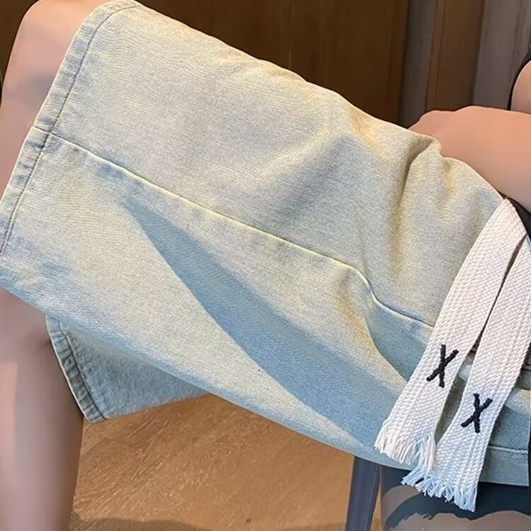 Denim in summer, thin, casual, versatile, ins high street shorts women, straight leg loose five quarter pants for men