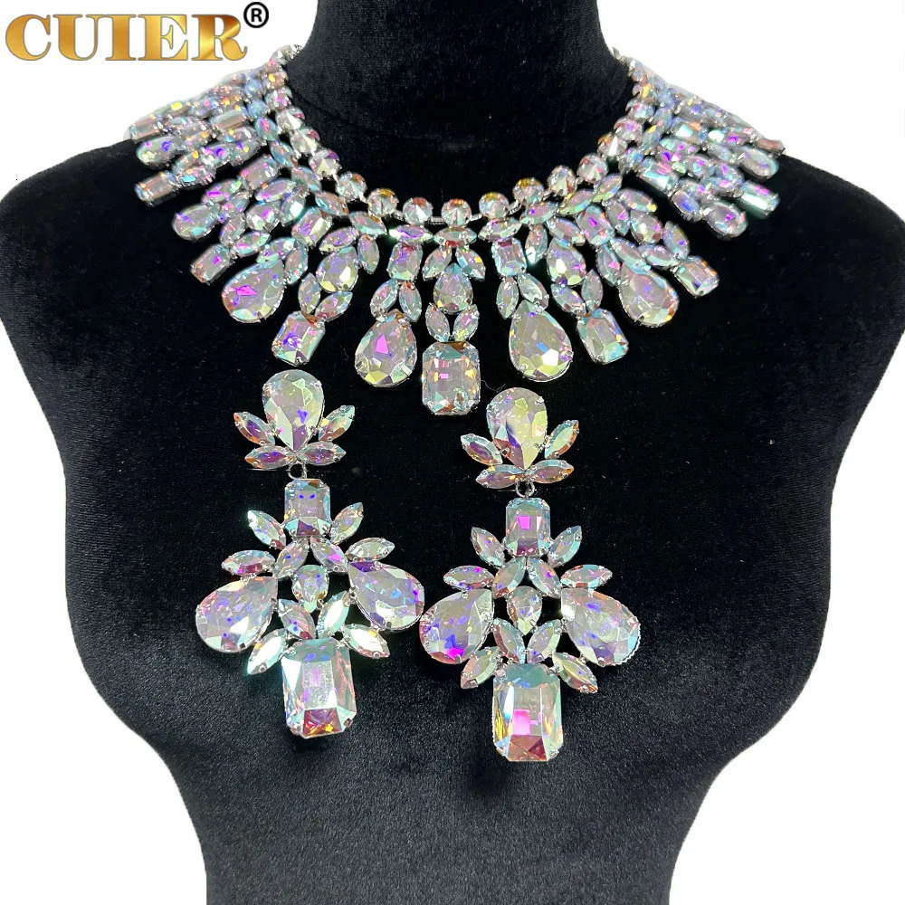 CUIER Super Shiny Glass Necklace and Earring Set Dragon Queen Large Size Jewelry Suitable for Beauty Pageant TV Program Accessories 240710