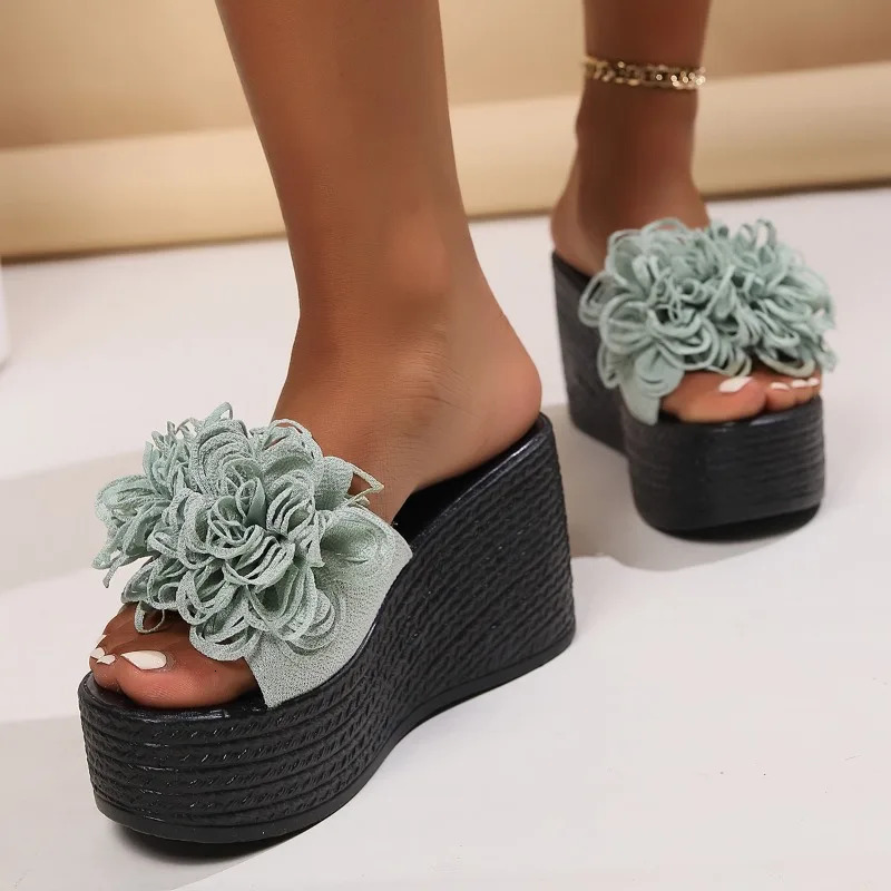 2024 Wedges Sandals Women Slippers Summer Beach Platform Shoes Flower Slippers Women High Heel Slippers Women Fashion 240719