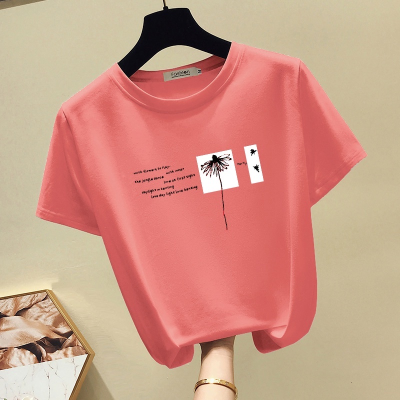 Girls' Summer Clothes Style Printed T-shirt Short Sleeve New Fashion Casual Women's Large Round Neck Loose Top
