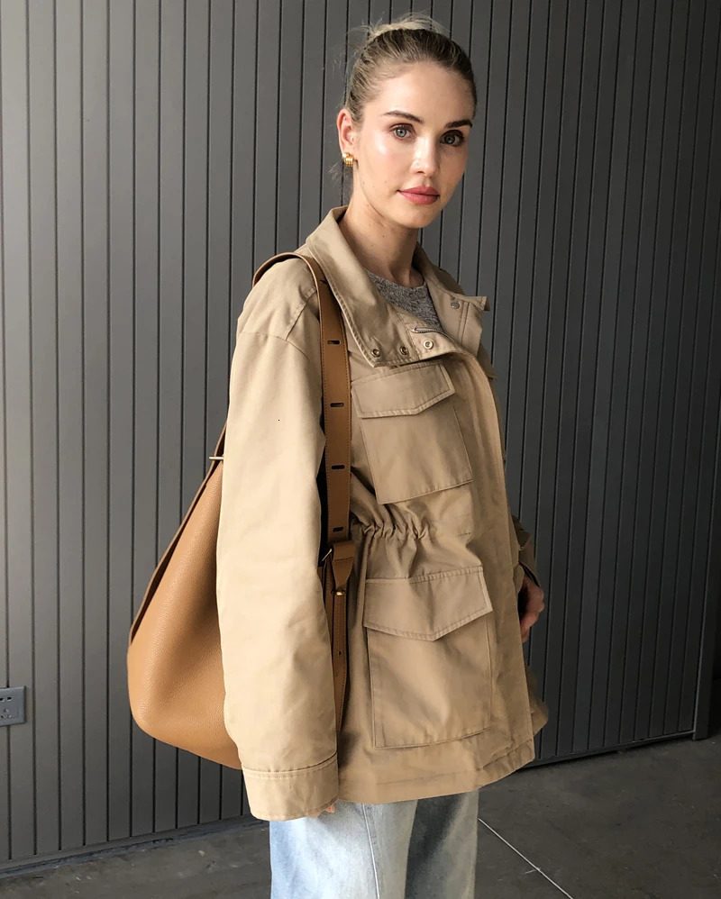 Women Fall Autumn Cotton Trench Jacket and Coat Casual Outerwear 240712
