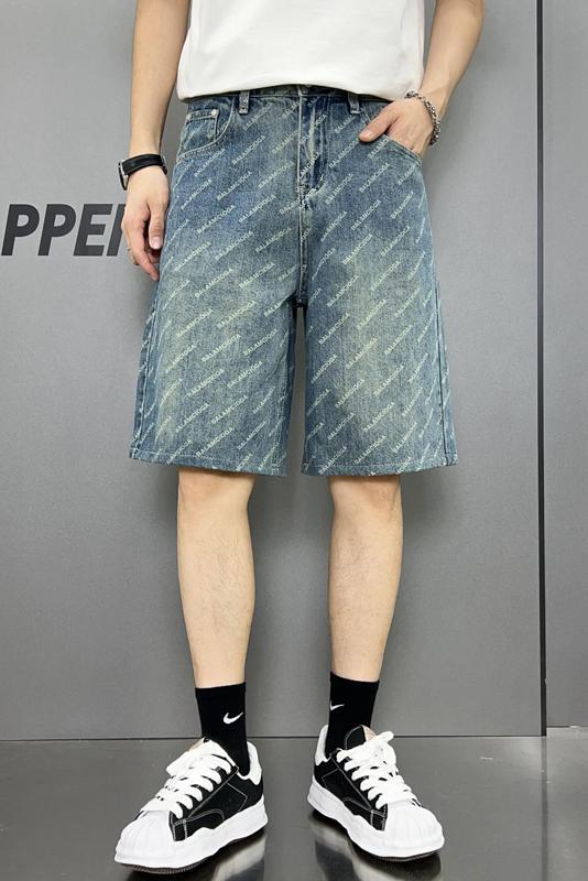 American fashion brand five quarter jeans loose straight leg fashionable printed quality men's denim shorts