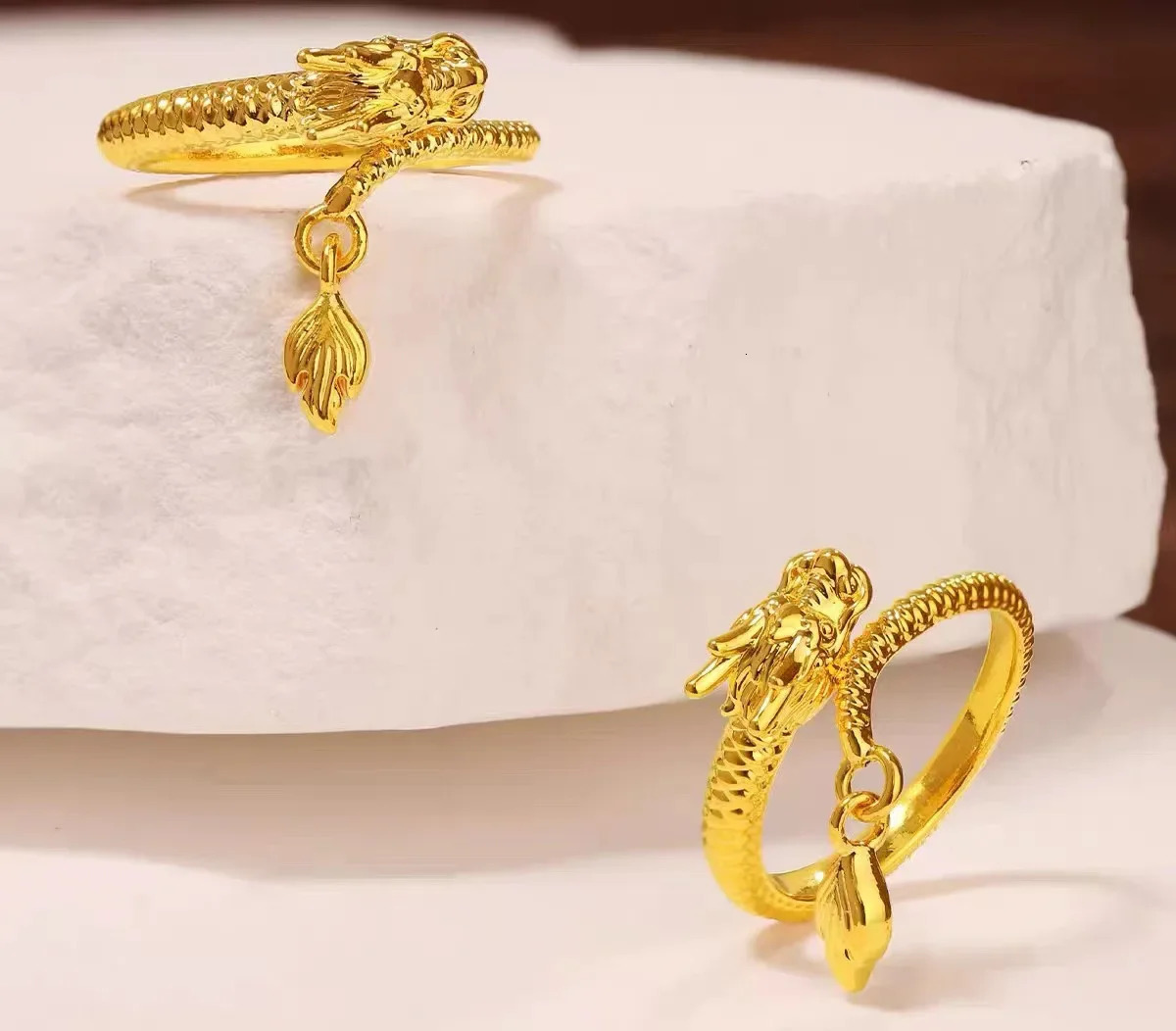 Real 18K Gold Dragon Swinging Tail Ring Au750 Non detachable Solid Pure Gold Ring Couple Ring Boutique Jewelry Gift 240805