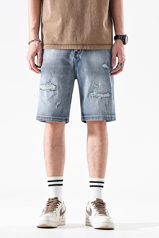 Ripped denim men's Korean version loose summer thin five inch mid length plus size shorts