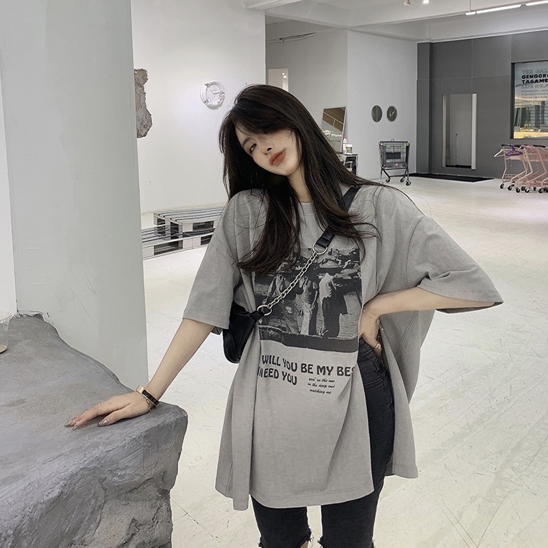 T-shirt Oversized 150kg Could Wear Korean KOL Summer Oversized Women Short Sleeve Plus Size T Shirt Fashion Loose Print Oversize Tops