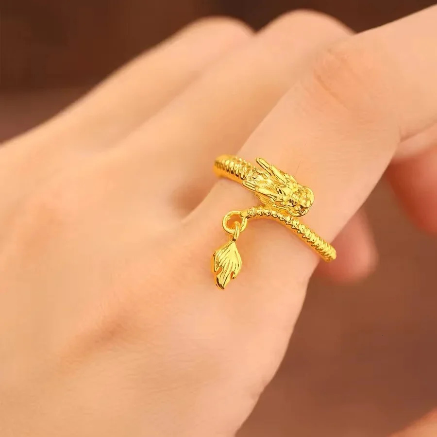 Real 18K Gold Dragon Swinging Tail Ring Au750 Non detachable Solid Pure Gold Ring Couple Ring Boutique Jewelry Gift 240805