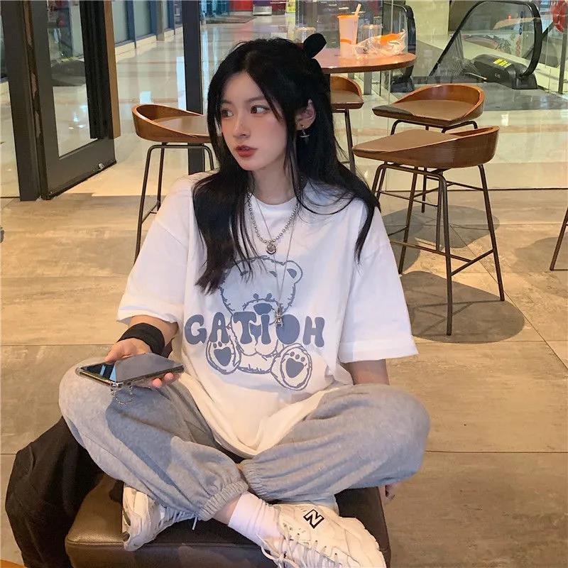 Women's T-shirt Korean Style Bear Print Short-sleeved Top