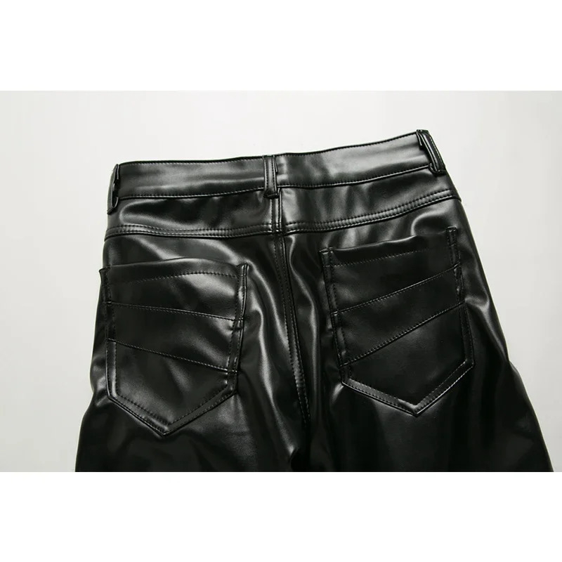 Winter Men Skinny Biker Pu Leather Pants High Street Fashion Motorcycle Trousers For Male Stage Club Wear 240717