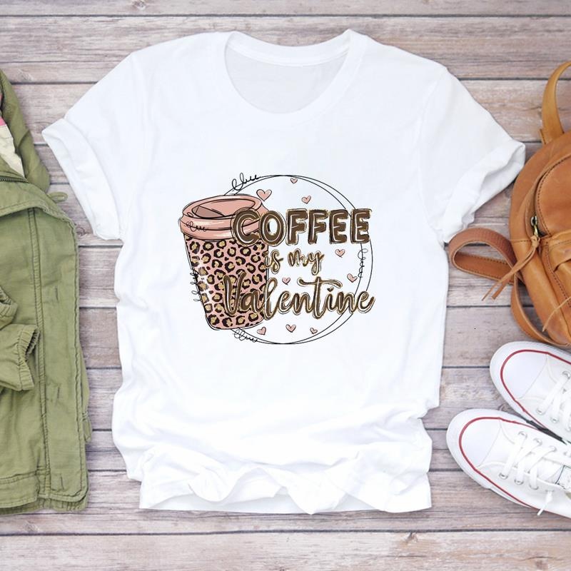 Women Clothing Short Sleeve Female Coffee Love Style 90s Casual Clothes Fashion Print T-shirts Top Graphic Tee