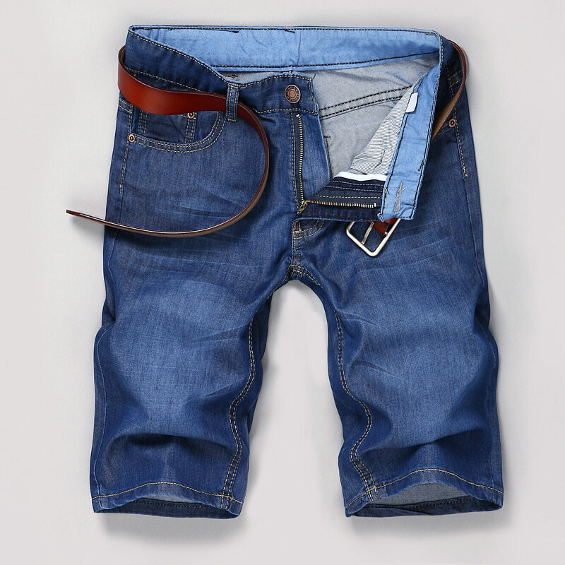 MARK BELT Summer hole Printed denim shorts Hip-hop slim Ripped jeans