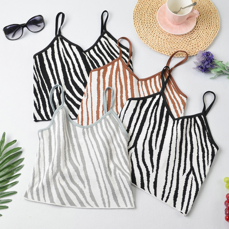 Zebra knit small camisole vest for women, worn inside and outside, slim fit sleeveless base top, ins trendy