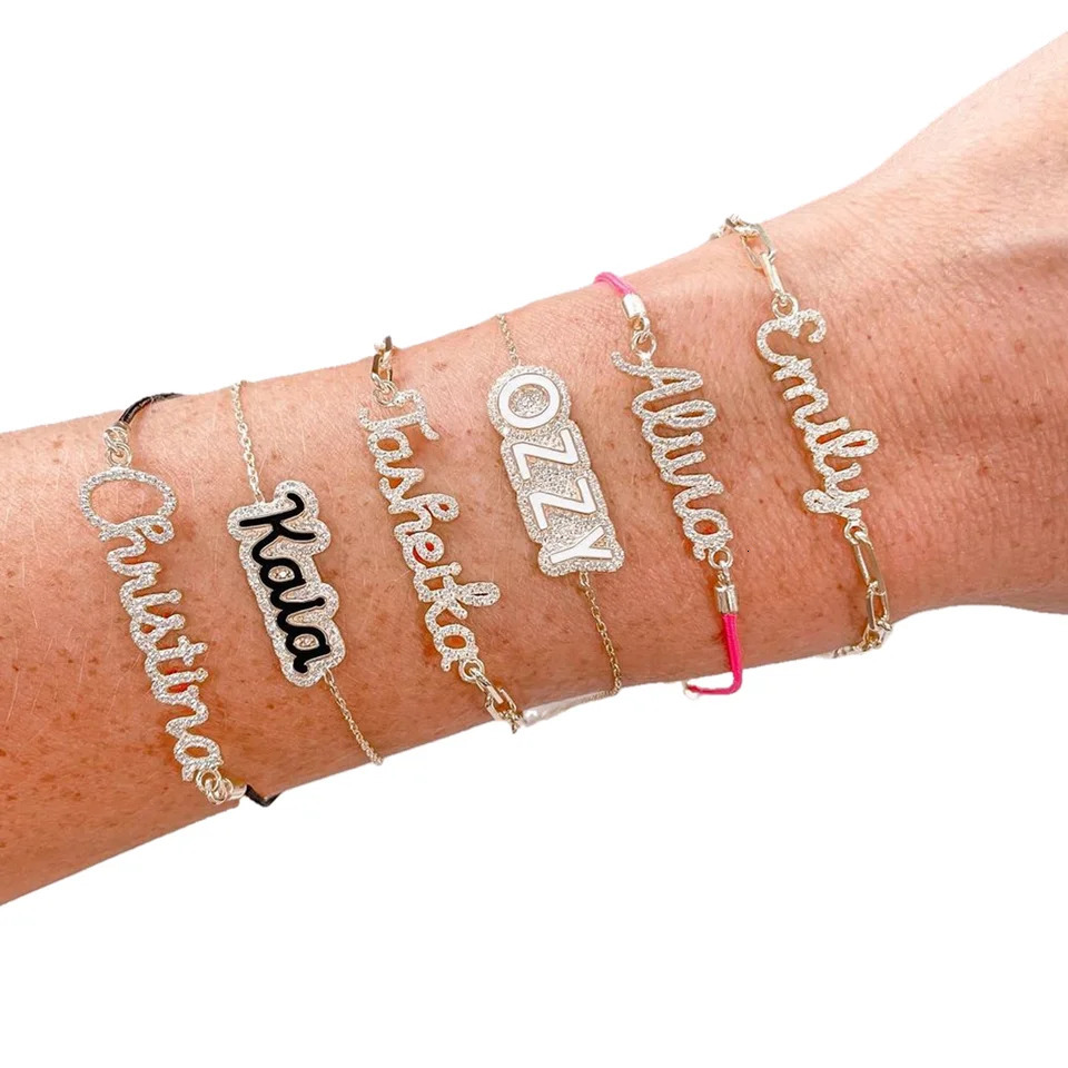 DUOYING Custom Name Bracelet Personlized Pave Outline Enamel With Zirconia Nameplate Gold Plated Bracelet For Women Jewelry Gift 240719