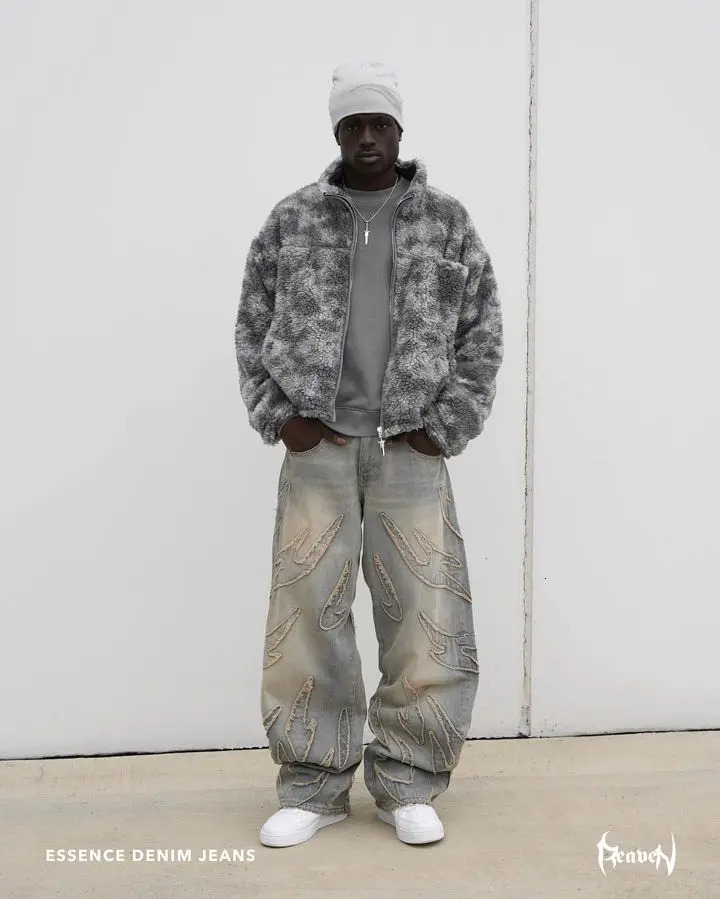 Streetwear Jeans Y2K Pants Punk Rock Hip Hop Embroidered Retro Baggy Mens High Waisted Wide Leg Trousers Clothes 240719
