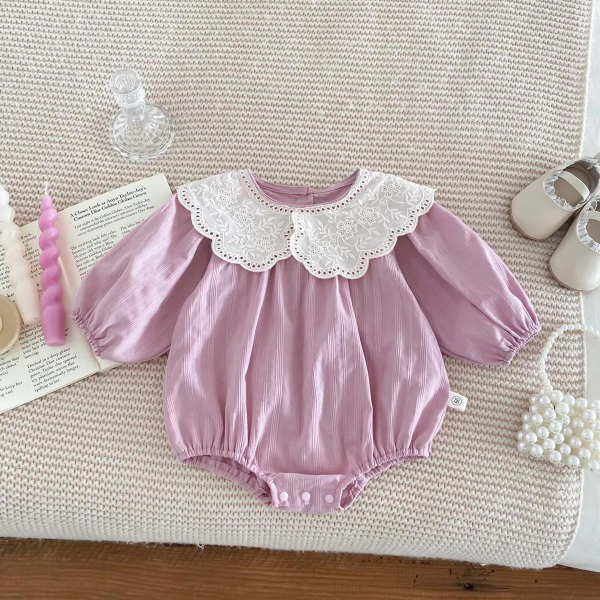 Korean Fashion Baby Romper born Bodysuit Lace Peter Pan Collar Long Sleeves Infant Girl Jumpsuit 02yrs 240716
