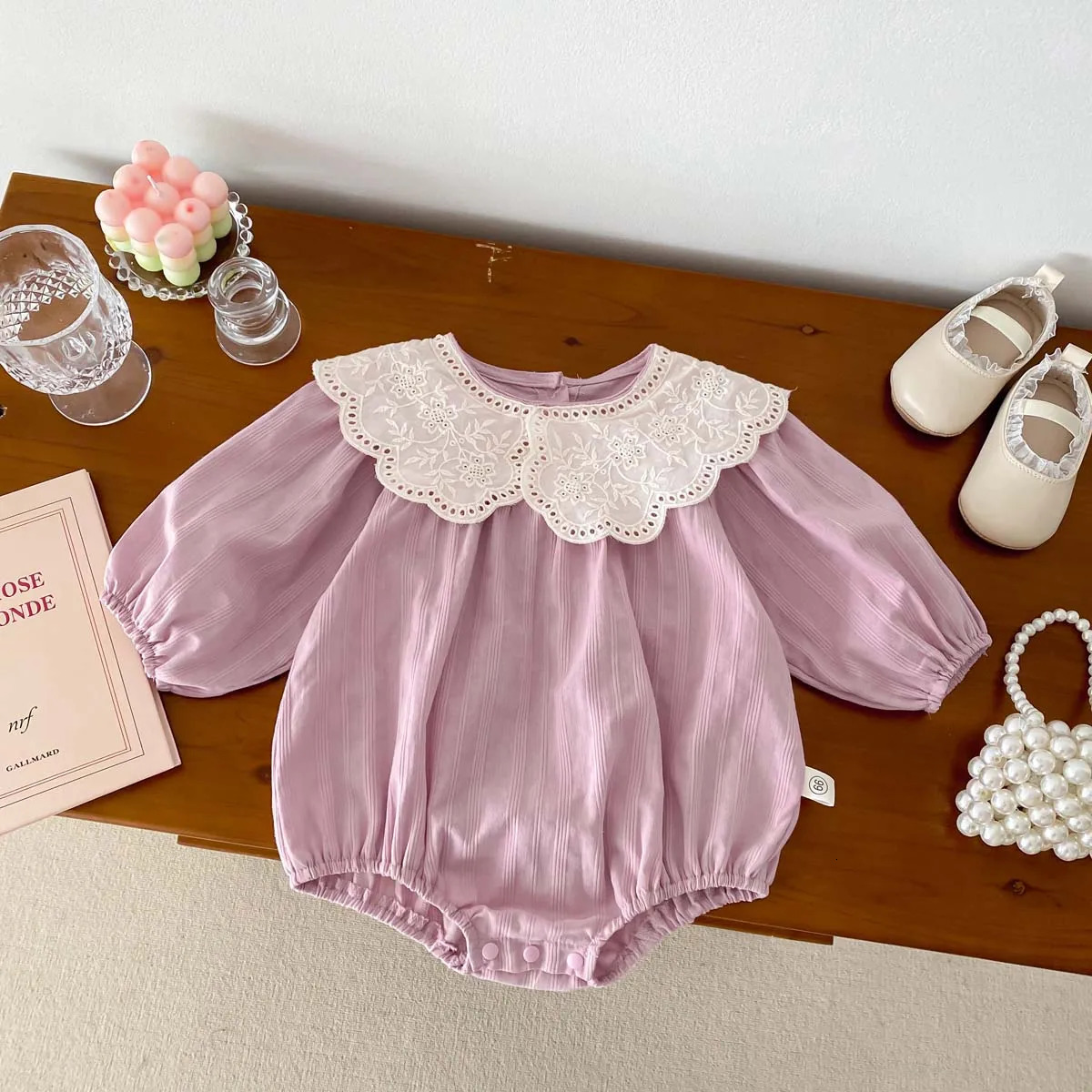 Korean Fashion Baby Romper born Bodysuit Lace Peter Pan Collar Long Sleeves Infant Girl Jumpsuit 02yrs 240716