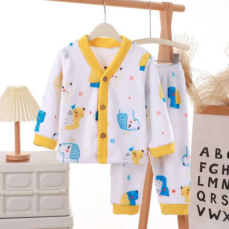 Childrens sleepwear wool sleepwear childrens sleepwear set plush soft open collar wool+pants family clothing baby sleepwear youth clothingW240716
