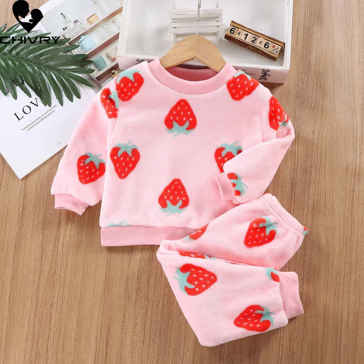 New autumn winter childrens thick warm flannel pajamas set baby boys and girls cartoon long sleeved O-neck clothing set pajamasW240716